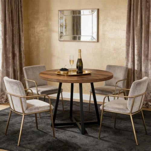 TAVOLO Rotondo 80 cm MDF e Metallo Nero Marrone Rustico