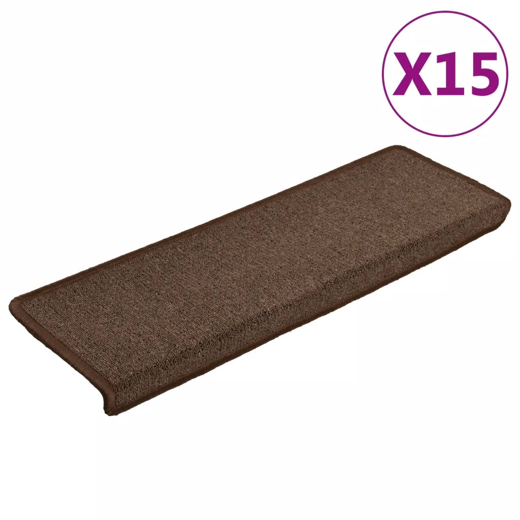 Tappetini per scale 15 pz | Gradini per Scale 65x21x4 cm Marrone Bordo rettangolare
