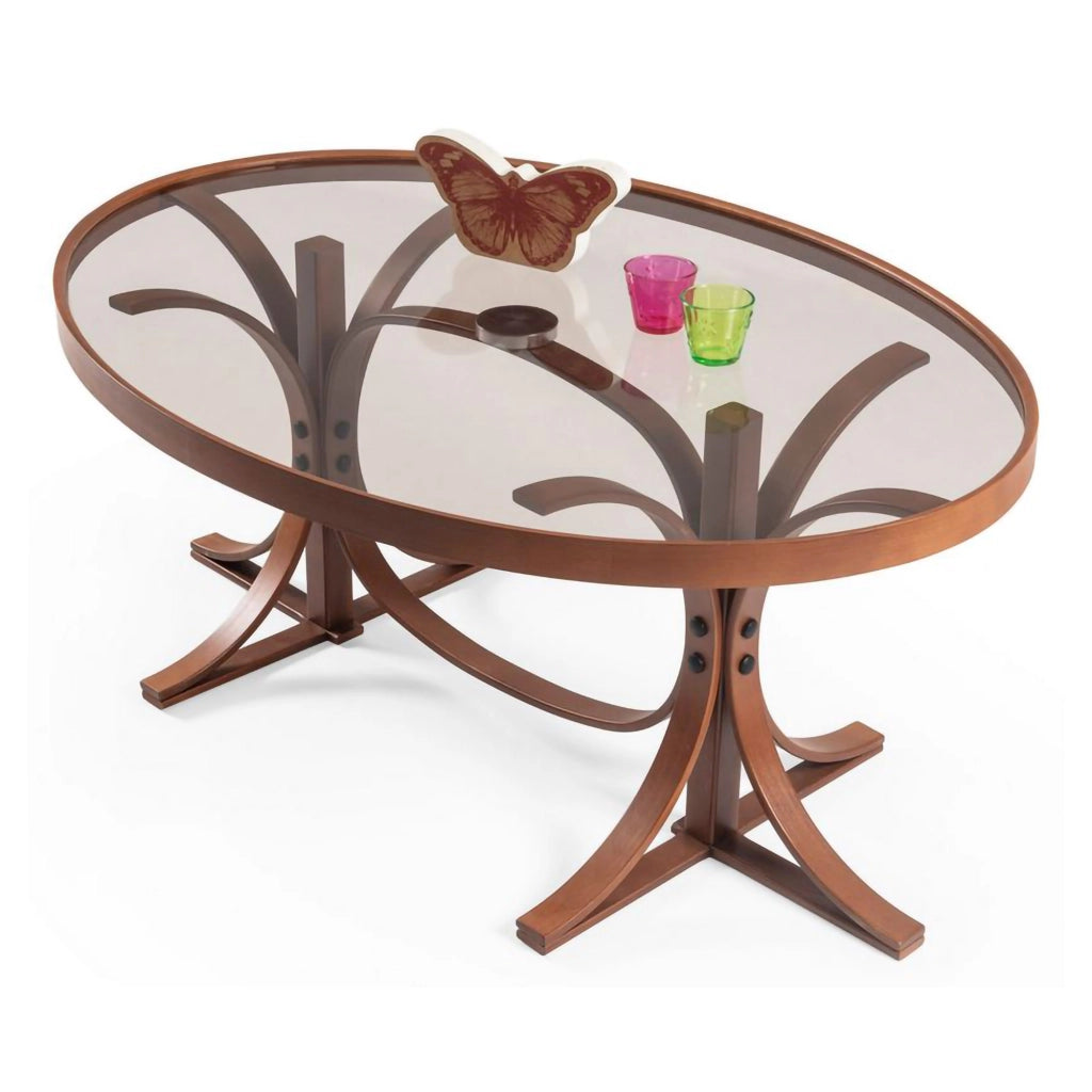 Sommo, Tavolino da Salotto Piano in Vetro Temperato, 112x78x47h cm Marrone Noce