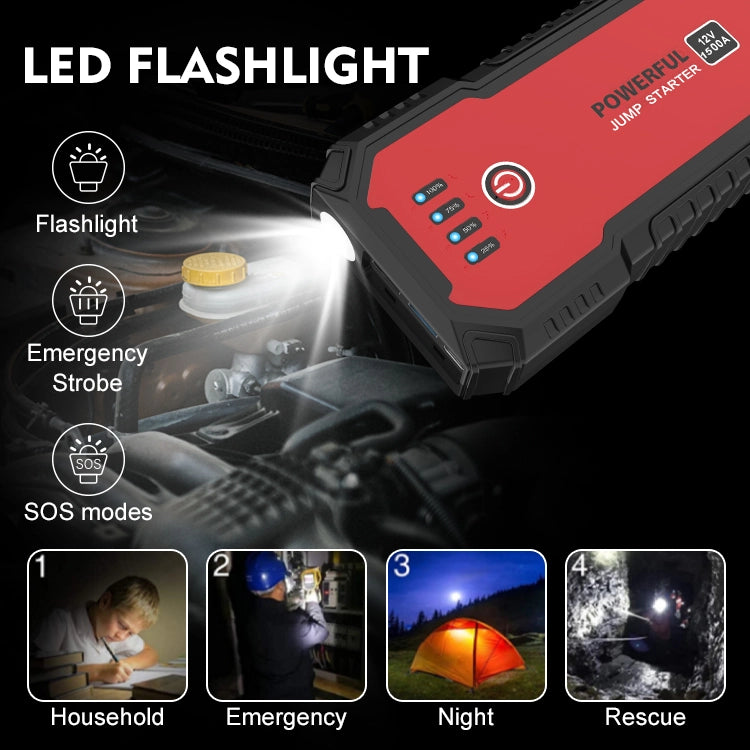 Avviatore di emergenza 12V 1500A 16800mAh con lampada LED SOS impermeabile e antipolvere per tutti i veicoli