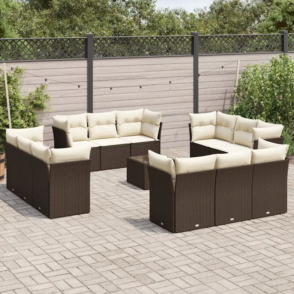 Set Divani da Giardino 13 pz con Cuscini Marrone in Polyrattan 3217343