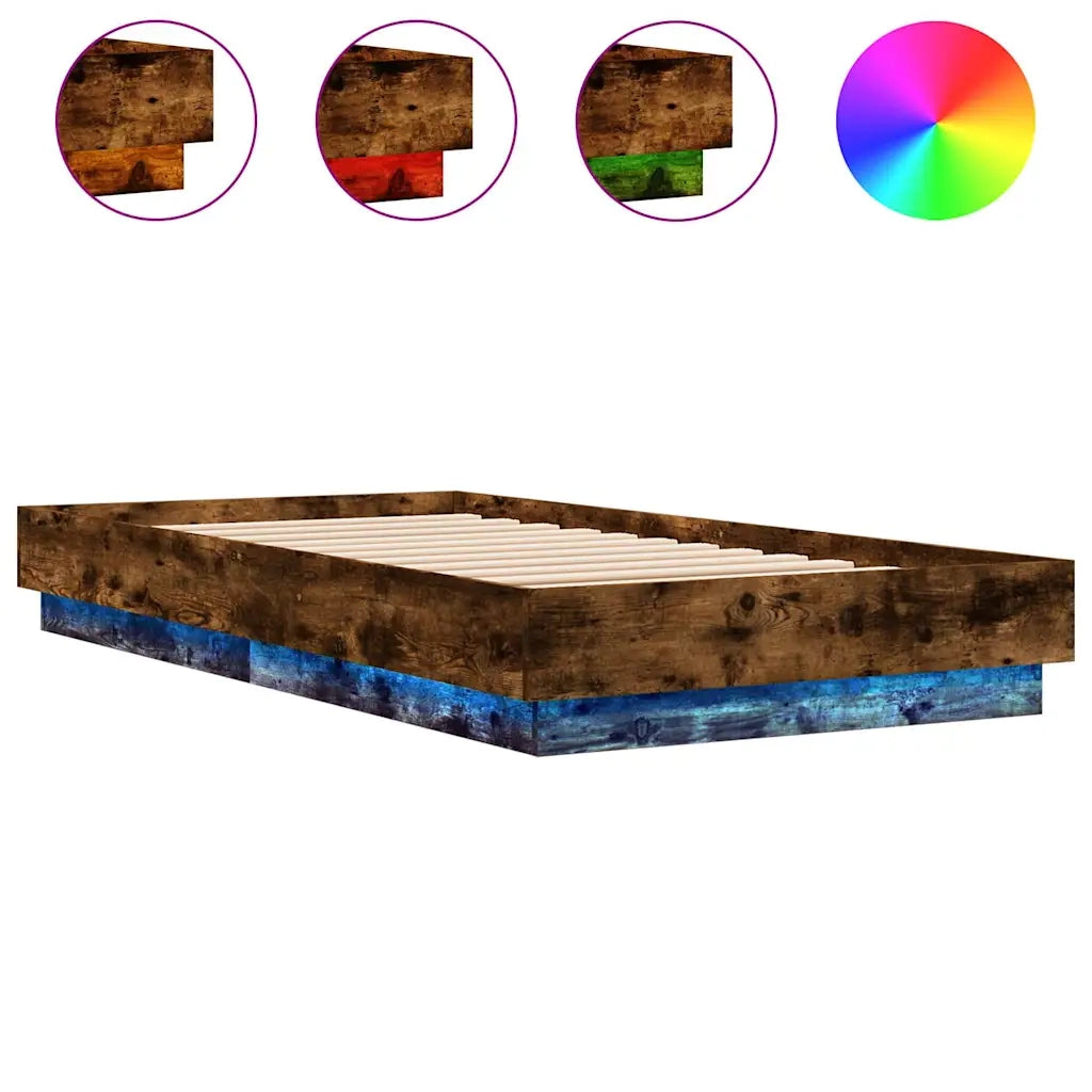 Giroletto con LED-Struttura Letto Rovere Fumo 75x190 cm