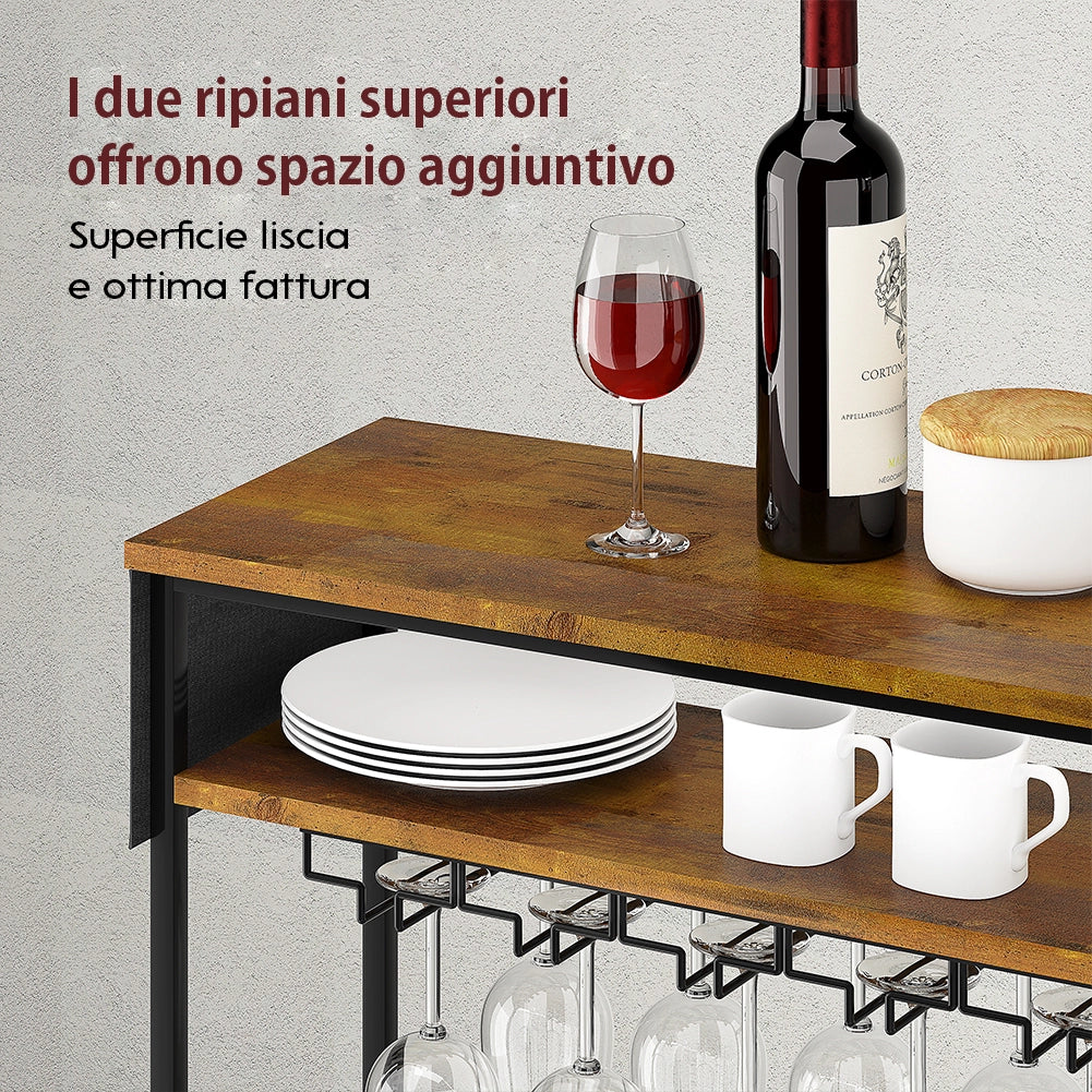 Portabottiglie da Terra con 24 Spazi e 1 Ripiano 10 Portacalici Cantinetta Bar