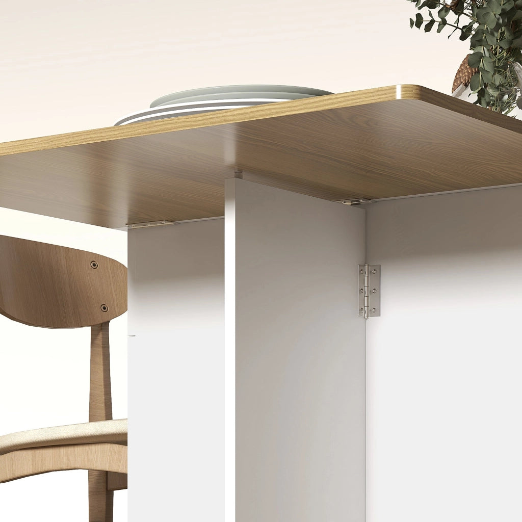 Tavolo Rettangolare Allungabile con Armadietto e Cassetti 140x76x74 cm Bianco e Color Legno