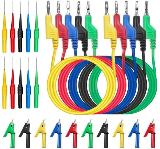 Multimetro 1 m con cavi 4 mm a 5 colori isolati con morsetti banana + 10 klemme coccodrillo + 10 sonde di prova + cavo per multimetro e contatore di corrente