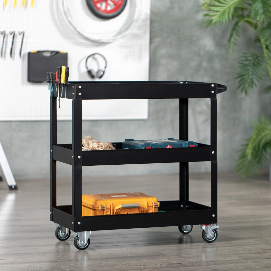Carrello per Attrezzi con 3 Ripiani ¨C zephmum ¨C 83x35,3x76 cm Nero
