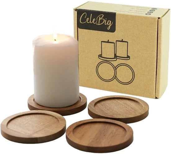 Set di sospensioni a candela da tavolo di 4 pezzi | Rond Ø10cm per candele da tavolo e lumi da tavolo | Decorazione da tavolo naturale per soggiorno e Natale | Aspetto rustico in legno | Idea regalo per casa | Legno di acacia