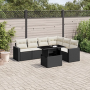 Set Divani da Giardino con Cuscini 7pz Nero Polyrattan