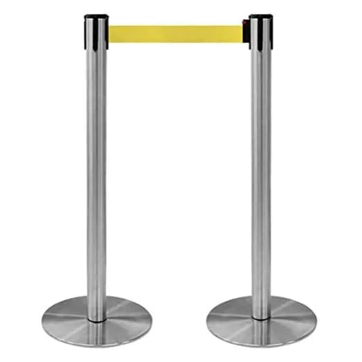 Coppia Colonnine Segnapercorso acciaio Base FLAT nastro 3 M - Nero