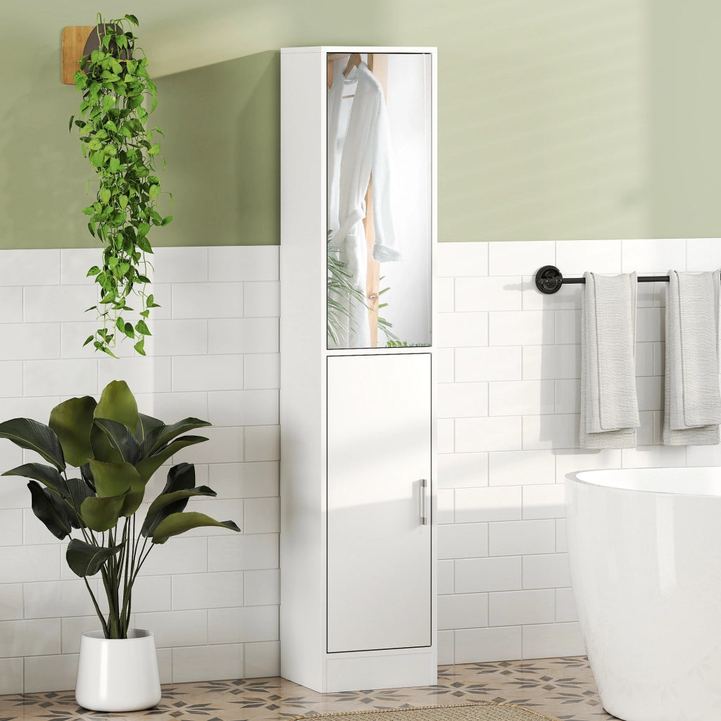 Mobile Colonna Bagno 5 Ripiani ¨C Xylo ¨C Bianco Legno Specchio 32x28x162 cm