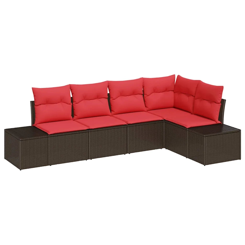 Set Divano da Giardino con cuscino 5 pcs Marrone polyrattan 3347064