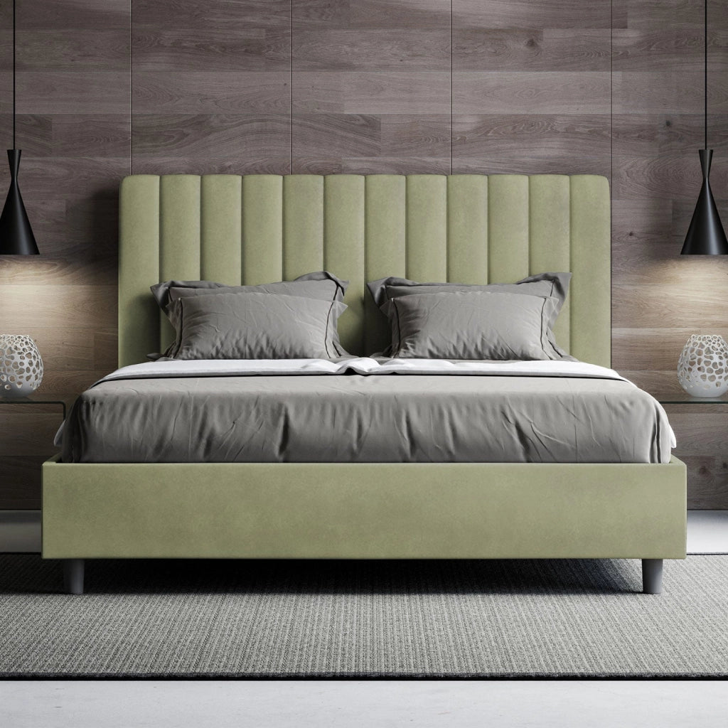 ityhome Letto matrimoniale king size con rete imbottito 170x190 microfibra tè verde Agueda