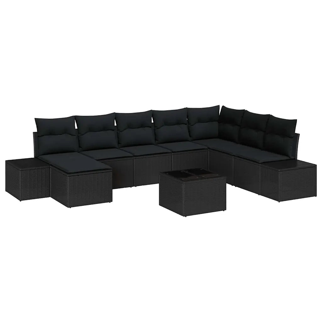 Set Divano da Giardino con cuscino 8 pcs Nero polyrattan