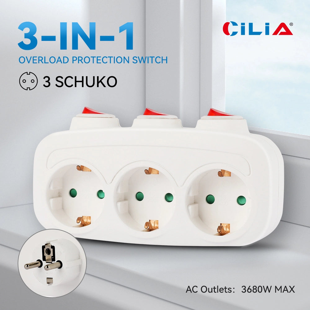 Adattatore Multipresa 3 in 1 con Interruttori ¨C Minimal ¨C 16A 250V 3500W