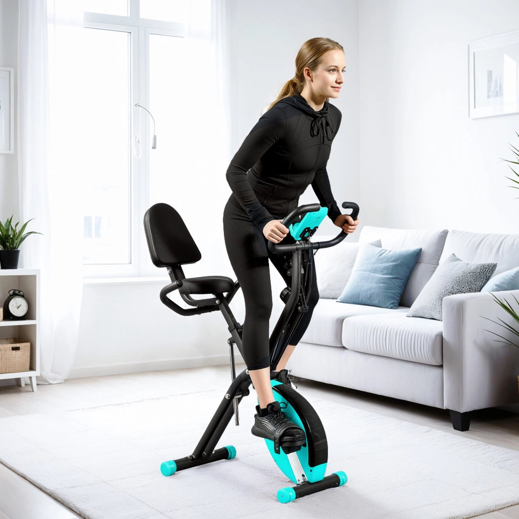 Bicicletta da Fitness Pieghevole Silenziosa con Monitor LCD ¨C Minimal ¨C Verde 43x97x109 cm