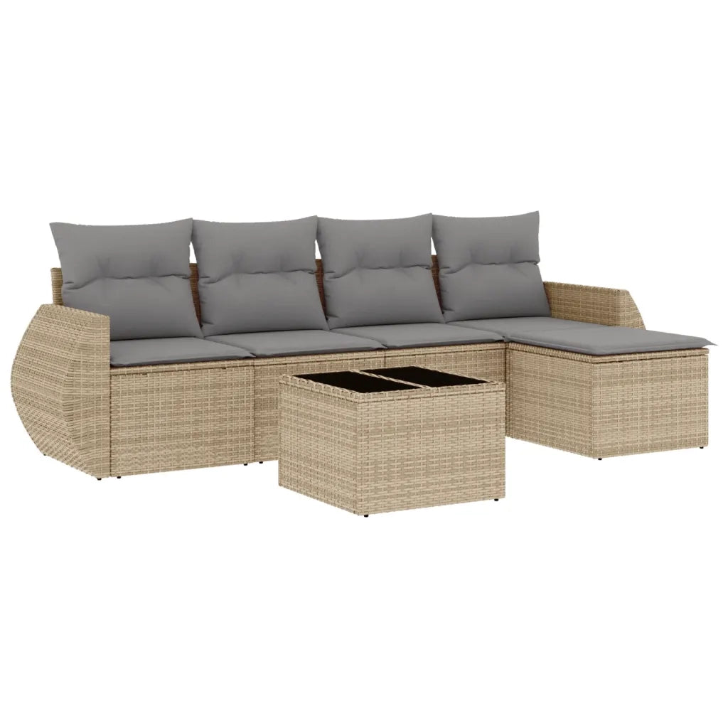 Set Divano da Giardino 6 pz con Cuscini Beige in Polyrattan 3253636