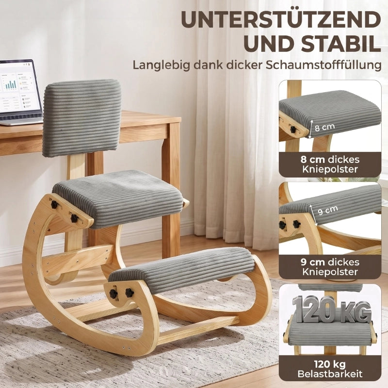 Sedia ergonomica inginocchiata, sgabello inginocchiato con schienale, effetto velluto a coste, sedia da ufficio per casa, ufficio, meditazione,