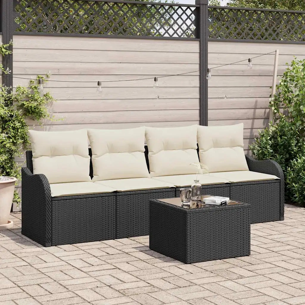 Set Divano da Giardino 5 pcs Nero e Crema polyrattan 3354236