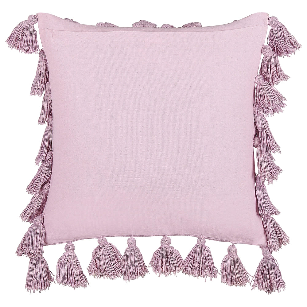 Cuscino decorativo cotone rosa 45 x 45 cm con nappe moderno boho decor accessori