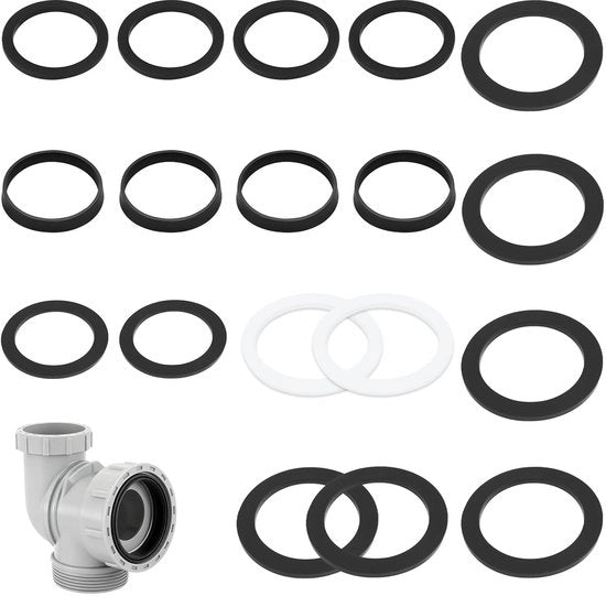 Afdichting per immersione per lavandino, 6 afdichtini piani, 6 afdichtini piani alternativi, 40 mm, per sifone 40 mm (nero)