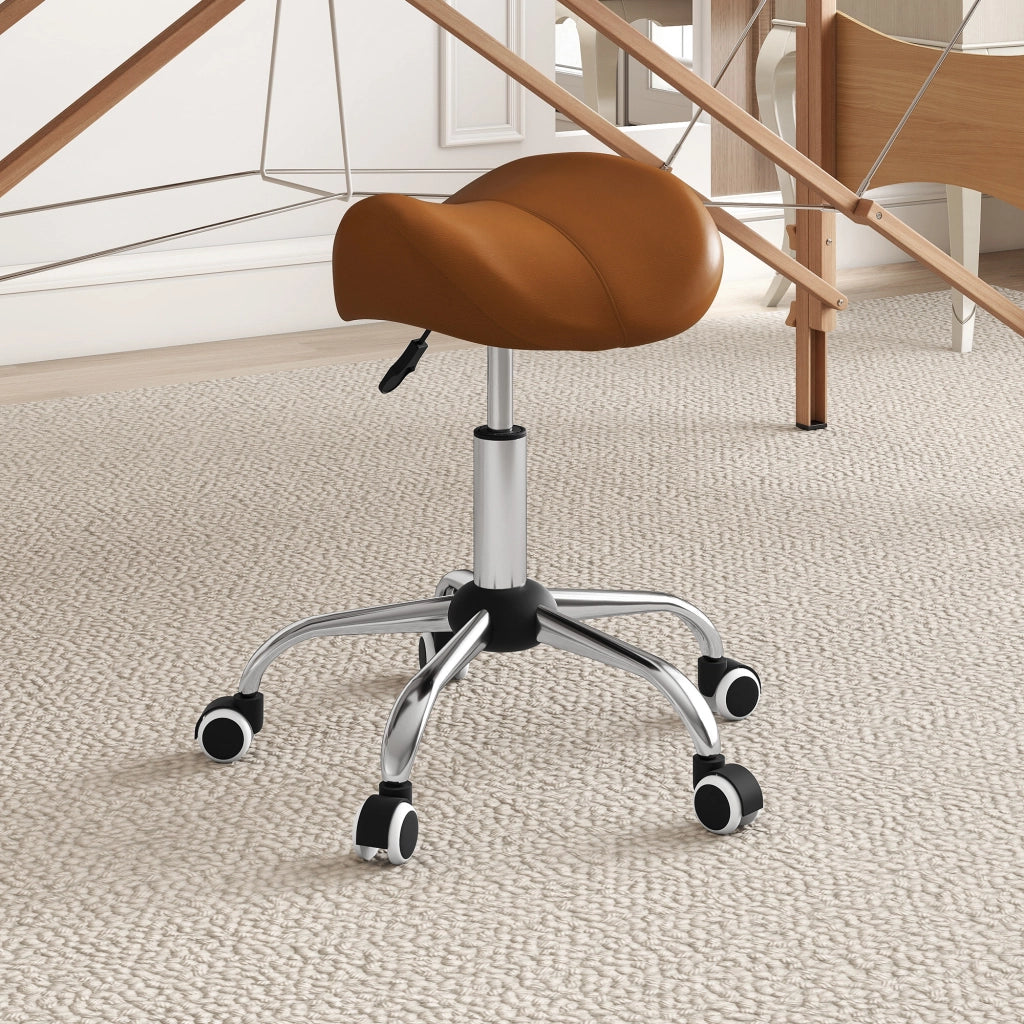Sgabello da Lavoro Regolabile ¨C Xylo ¨C Altezza 49-61cm Marrone con Rotelle