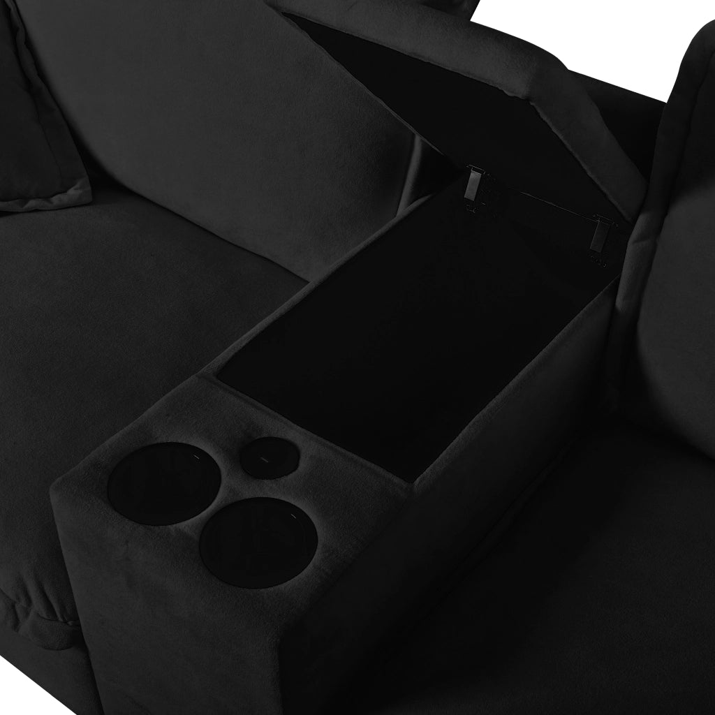 Divano Angolare Modulare U con Ottomane, Contenitore e USB ¨C Xylo ¨C Chenille Nero