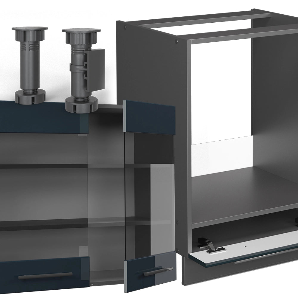 Cucina ad angolo Fame-Line Blu scuro lucido/Antracite 287 x 227 cm senza piano di lavoro Vicco
