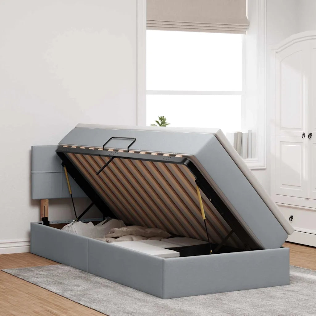 Letto con contenitore e LED Grigio chiaro 90 x 190 cm Tessuto