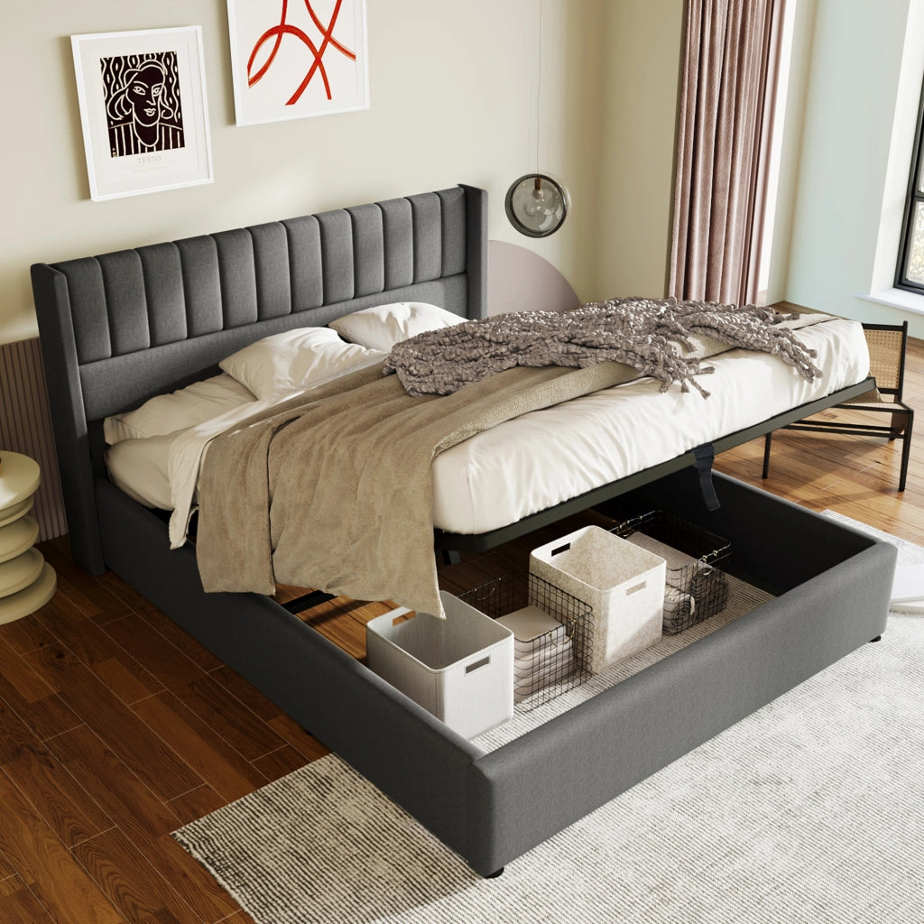 letto imbottito lino grigio 160x200 cm