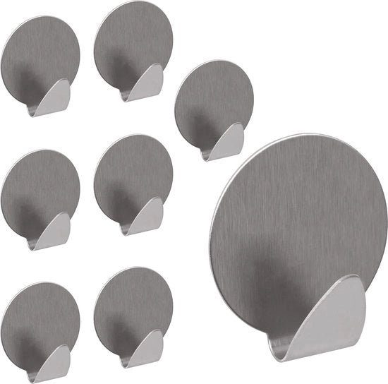Set di chiodi adesivi per parete da 8 | Acciaio inossidabile | Ideale per bagno, cucina e ingresso | Facile da fissare senza perforare