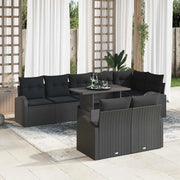 Set Divano da Giardino con cuscino 9 pcs Nero Poly Rattan