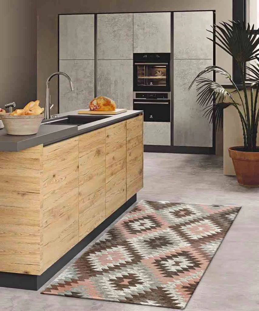 Passatoia moderna AVANA ROSA contemporaneo geometrico etnico kilim, tappeto arredo multiuso lavabile anti-scivolo cm.55x140