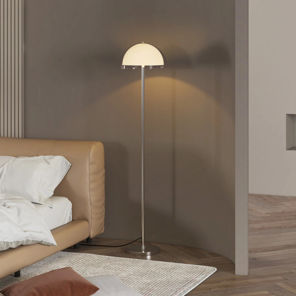 Lampada a Piantana Moderna con Paralume a Doppio Strato, in Metallo e Acrilico, ?35x150 cm, Bianca