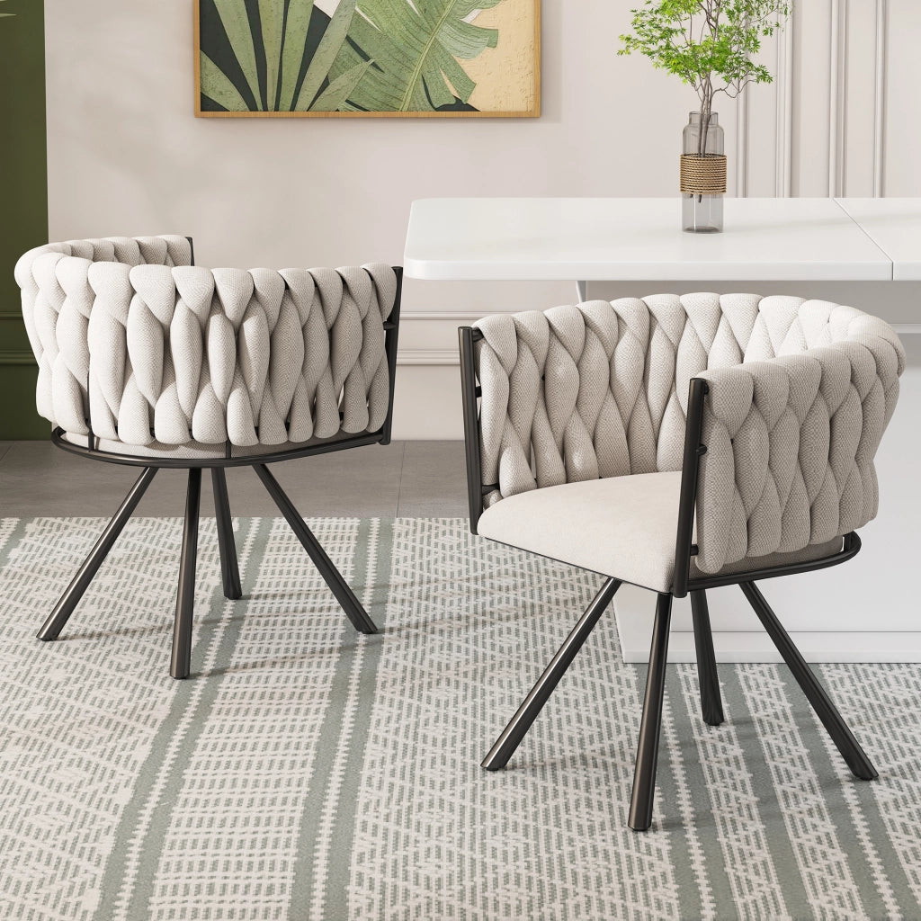 Sedia da sala da pranzo girevole 360 gradi 2 pezzi con schienale ergonomico e gambe in acciaio in lino nero