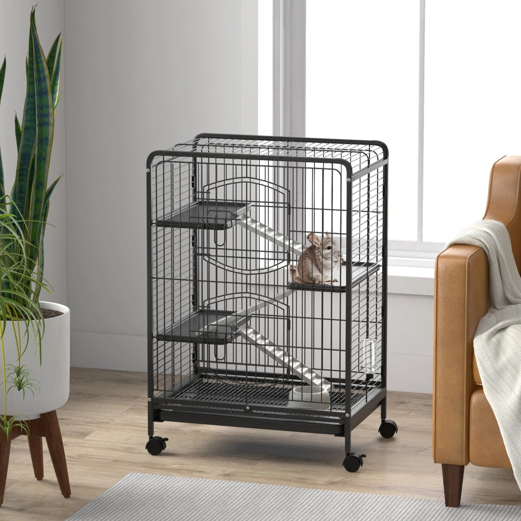 Gabbia per Roditori con Ruote e 3 Piattaforme ¨C zephmum ¨C Nero, 61.5x44x95 cm