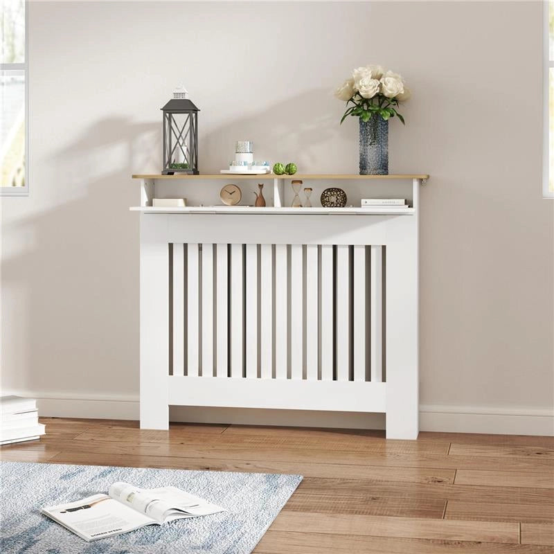 COPRITERMOSIFONE A DOGHE ANTIRIBALTAMENTO CON CASSETTO PORTAOGGETTI IN LEGNO 112X19X97 CM BIANCO
