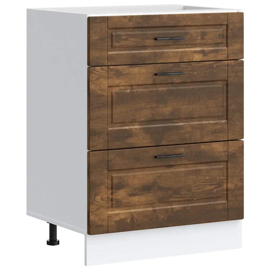 Mobile da cucina moderno con piedini regolabili 60 x 46 x 81,5 cm ampio spazio contenitivo stile di design legno composito finitura rovere affumicato 02_0050486