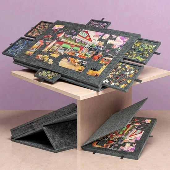 Tavolo da puzzle 6 in 1 decorativo, tavolo da lavoro inclinabile con chiusura a molla, organizzatore di archiviazione per puzzle e giochi da tavolo