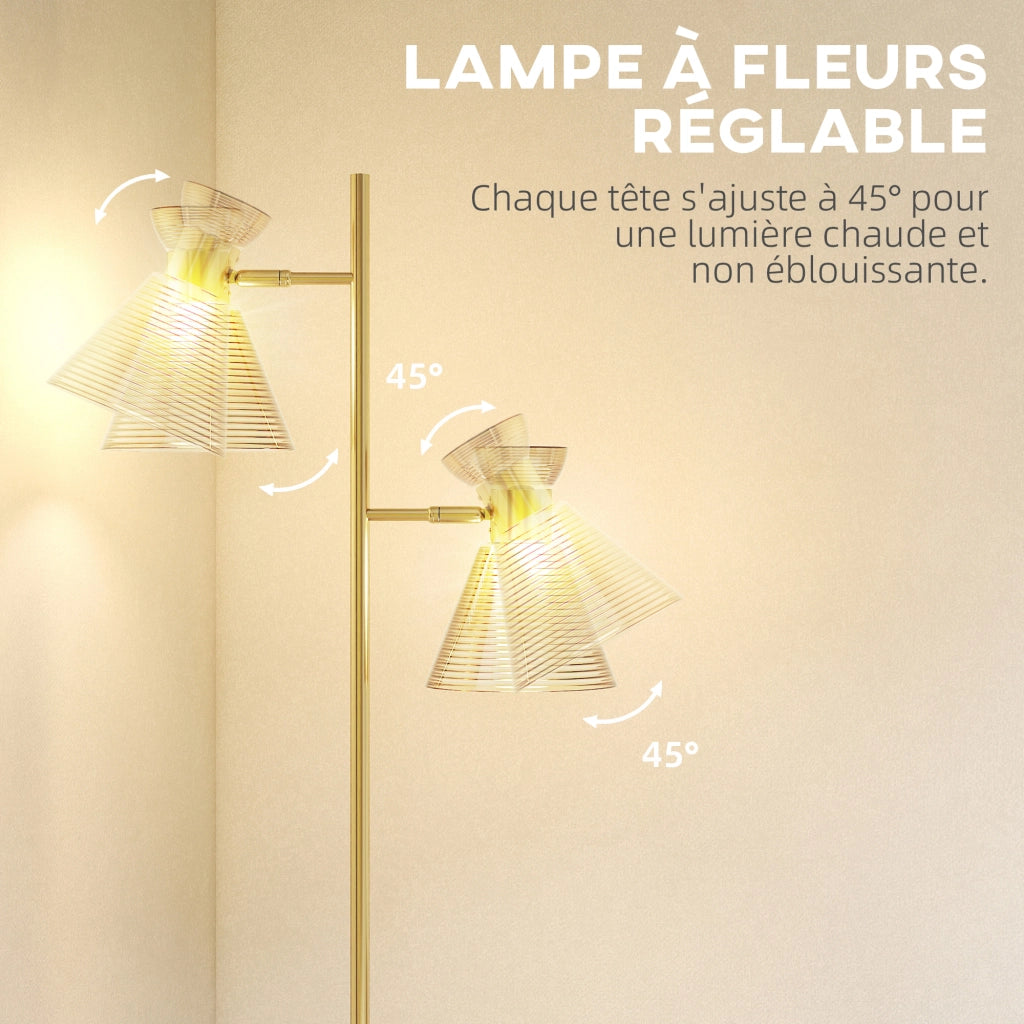 Lampada da terra a due teste regolabile ¨C zephmum ¨C vetro floreale dorato 42x25x165 cm