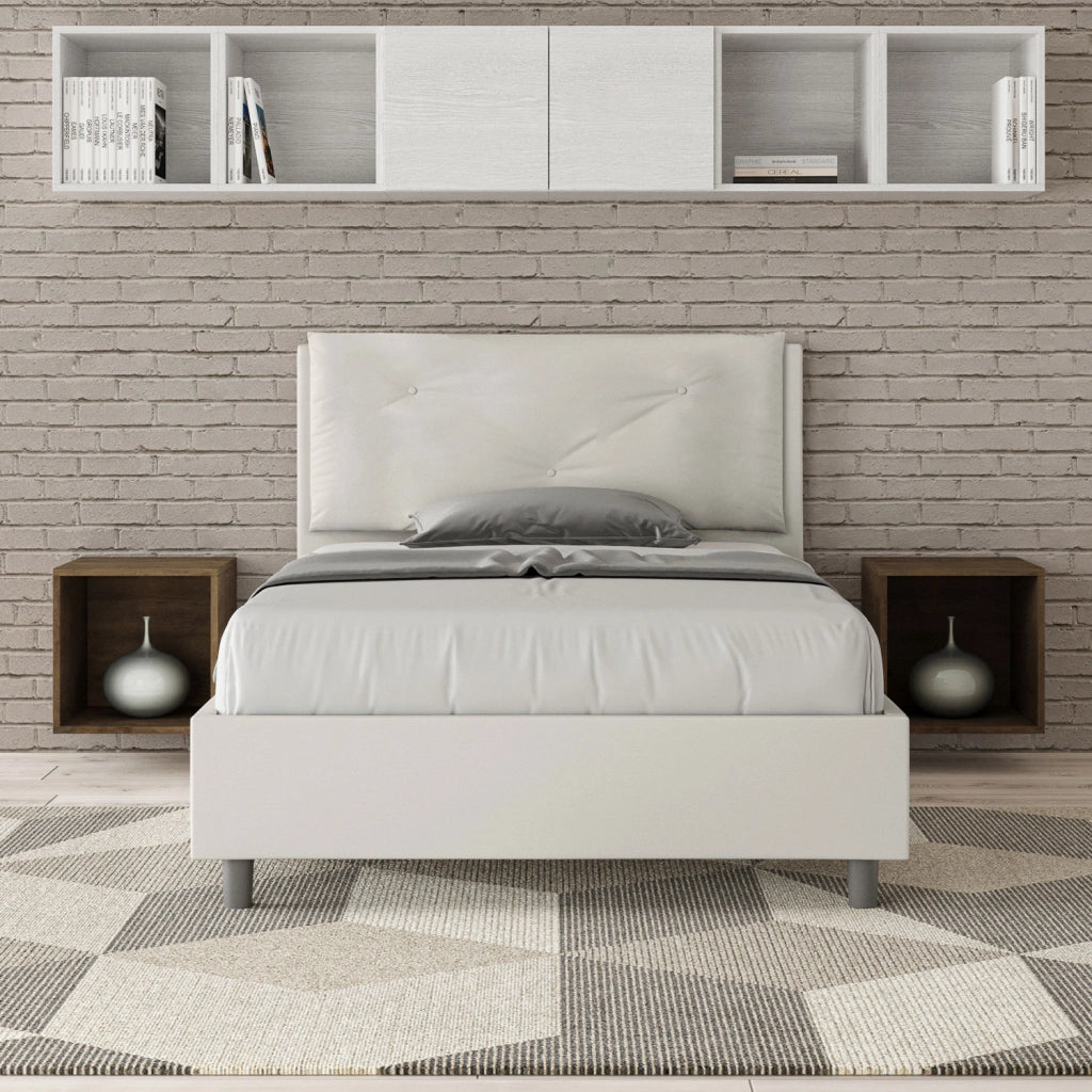 BS COM Letto una piazza e mezza contenitore imbottito 120x200 similpelle bianco