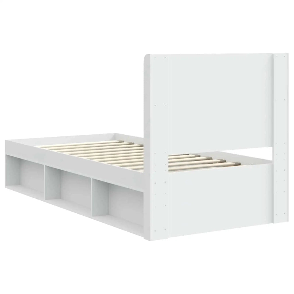 Letto singolo | Letto per adulti | Struttura del letto con stoccaggio e testata Bianco 75 x 190 cm