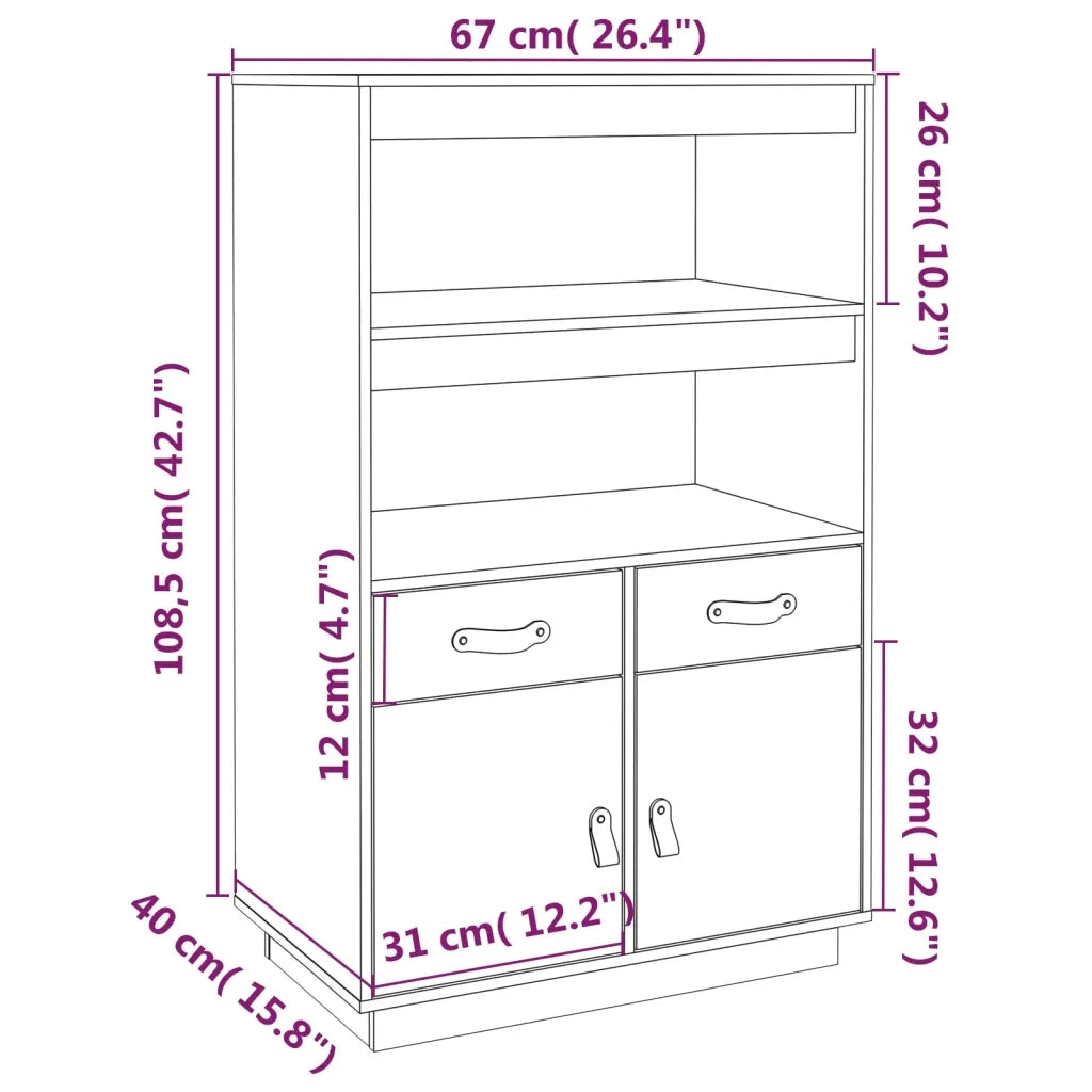 Credenza Nera 67x40x108,5 cm in Legno Massello di Pino 820161