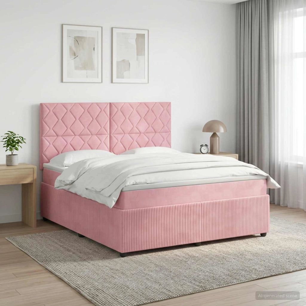 Letto Box Spring LED con Materasso Rosa 140 x 200 cm Velluto 3456094