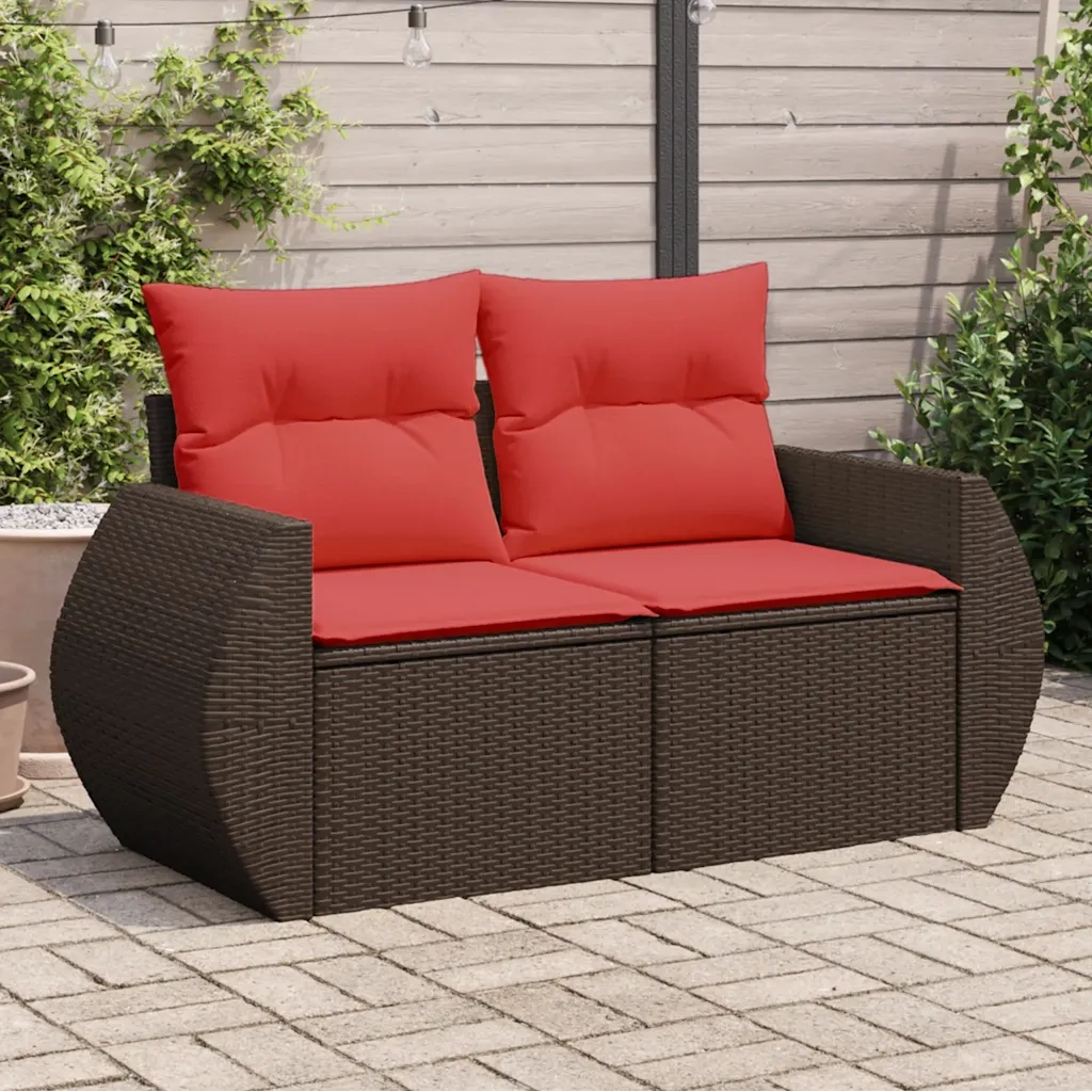 Divano da giardino con cuscini a 2 Posti-Sofa da Giardino-Divano da esterno marrone in polyrattan 281031