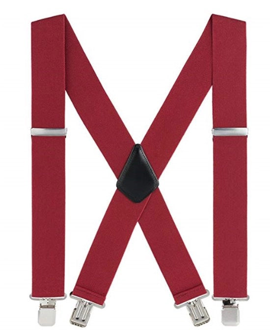 Bretelle per uomini con cinturino largo, una cinturino superelastico e 4 clip X rafforzate - regolabile fino a 120 cm.Rosso