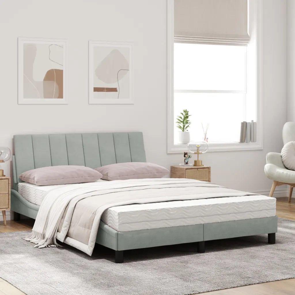 Letto con Materasso Hanko Grigio Chiaro 120x200 cm in Velluto 3208586