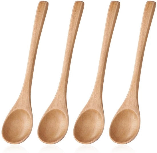 Lepel in legno - 4 pezzi - Legno di loto legno chiaro - Accessori da cucina per cucinare - Duraturo e resistente alle abrasioni - Ideale per mescolare e servire
