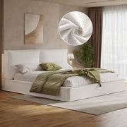 Letto imbottito letto doppio 180 x 200cm letto idraulico funzionale letto con telaio a listelle testiera testiera imbottita beige bouclé