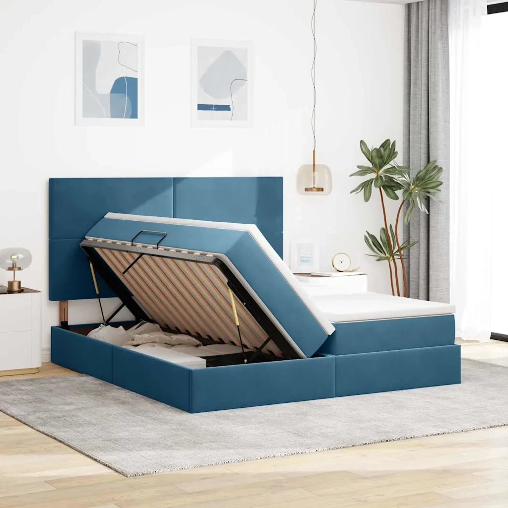 Letto con luci a strisce a LED Blu Scuro 180 x 200 cm Velluto