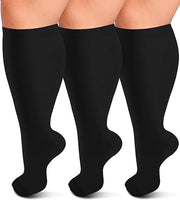 Tris di calze compressive per grandi dimensioni, uomo e donna, calze per gambe extra larghe, calze per miglioramento della circolazione sanguigna (2XL)